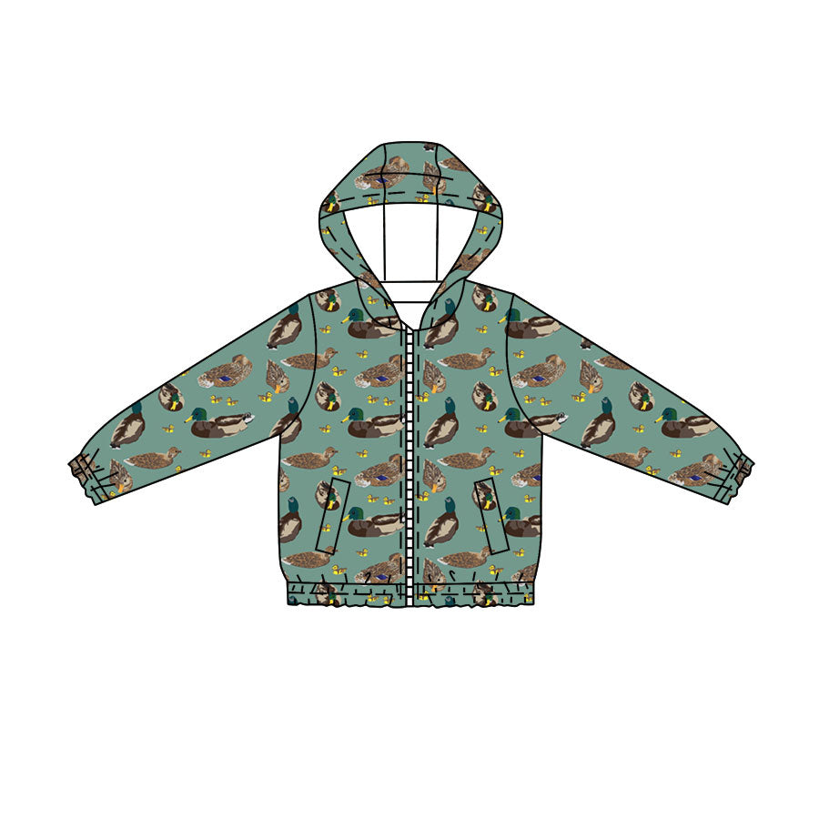 Baby Boys Green Ducks Hunting Zipper Pockets Hoodie Jacket Top Preorder