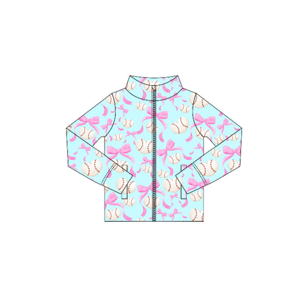 Preorder (moq 5)Baby Girls Long Sleeves Pink Bows Heart Baseballs Zipper Pockets Yoga Jackets Top