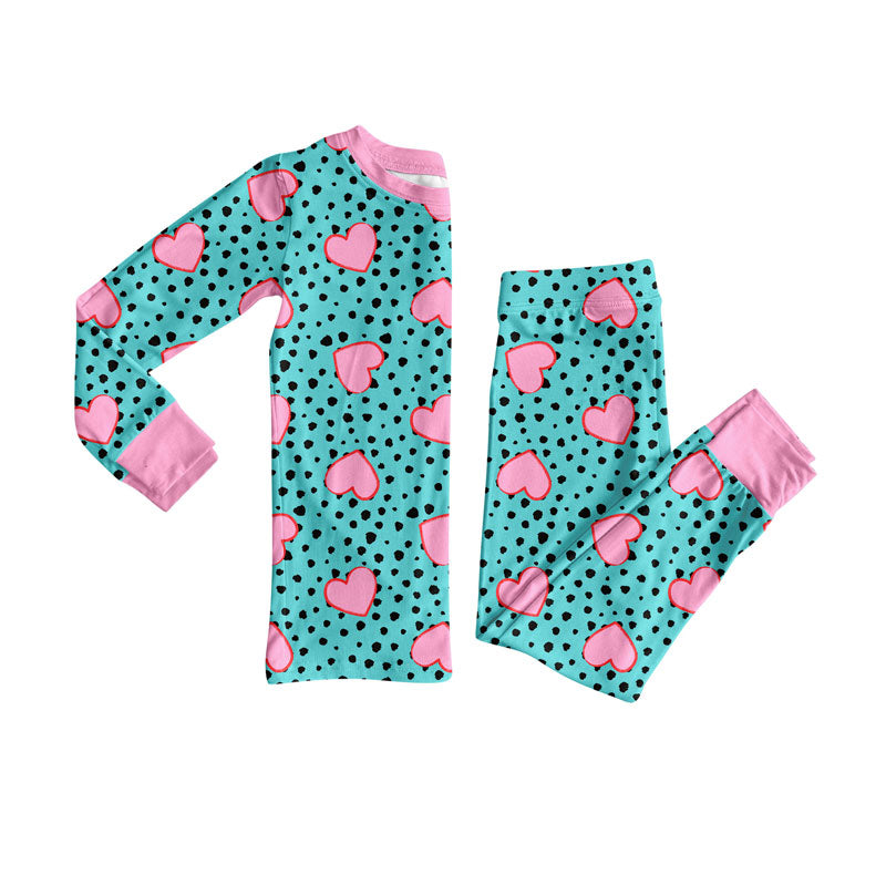 Preorder(moq 8)Baby Girls Leopard Hearts Top Pants Valentine Pajamas Sets