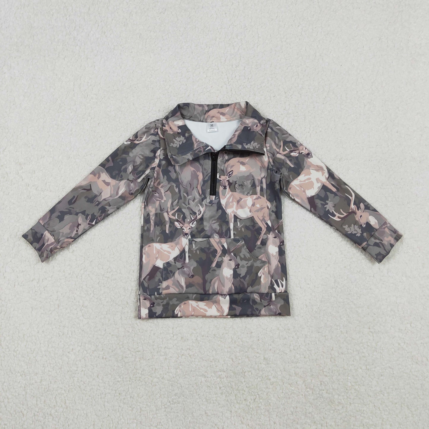 Baby Girls Deer Camo Pockets Zipper Hunting Yoga Active Pullovers Top