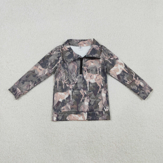 Baby Girls Deer Camo Pockets Zipper Hunting Yoga Active Pullovers Top