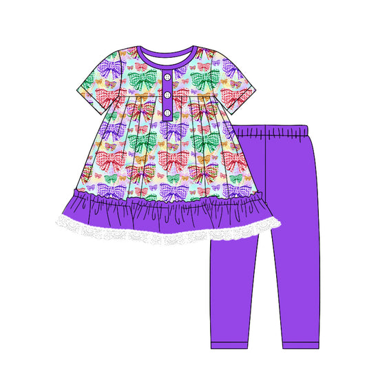 Baby Girls Mardi Gras Bows Tunic Legging Clothes Sets Preorder(moq 5)