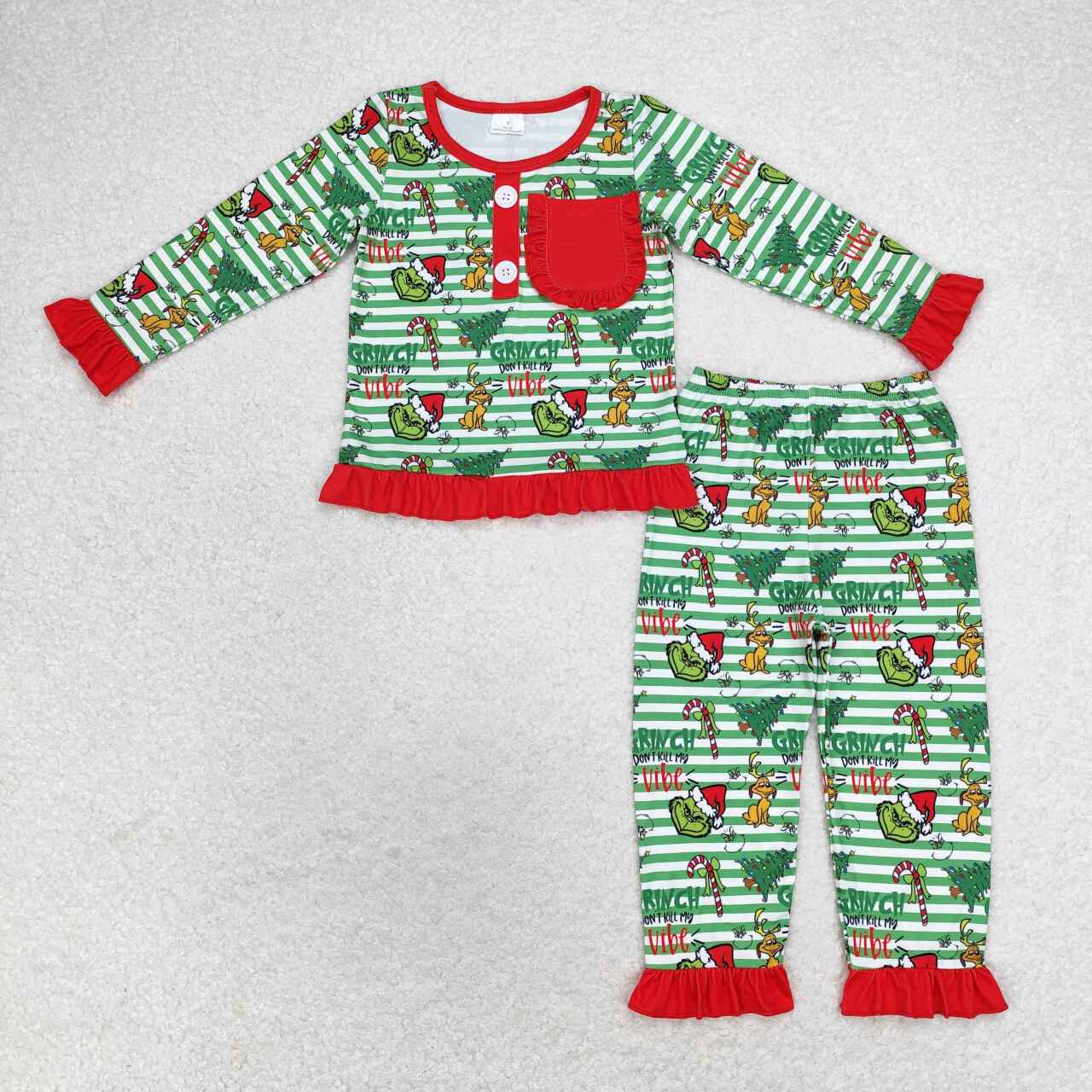 Baby Girls Christmas Green Face Sibling Pajamas Tops Clothes Sets