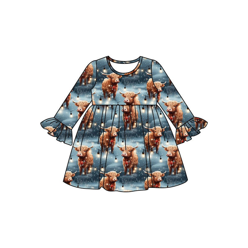 Baby Girls Highland Cow Western Knee Length Dresses preorder(MOQ 5)