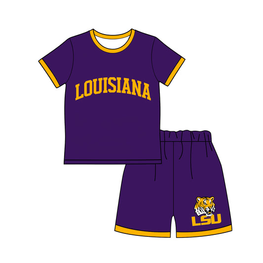 Preorder moq 5 Baby Boys Purple Louisiana Top Short Team Clothes Sets