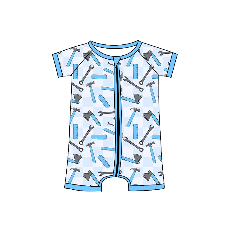 Baby Infant Boys Blue Tools Zip Rompers preorder(moq 5)