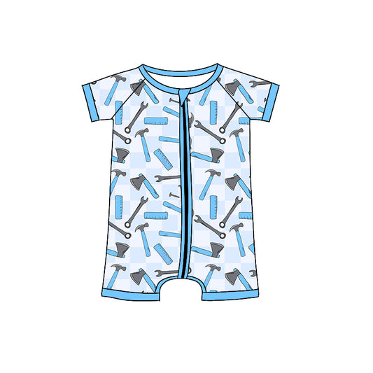 Baby Infant Boys Blue Tools Zip Rompers preorder(moq 5)