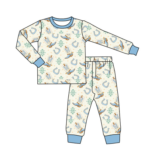 Baby Boys Western Boots Rodeo Shirt Pants Pajamas Clothes Sets Preorder(moq 5)