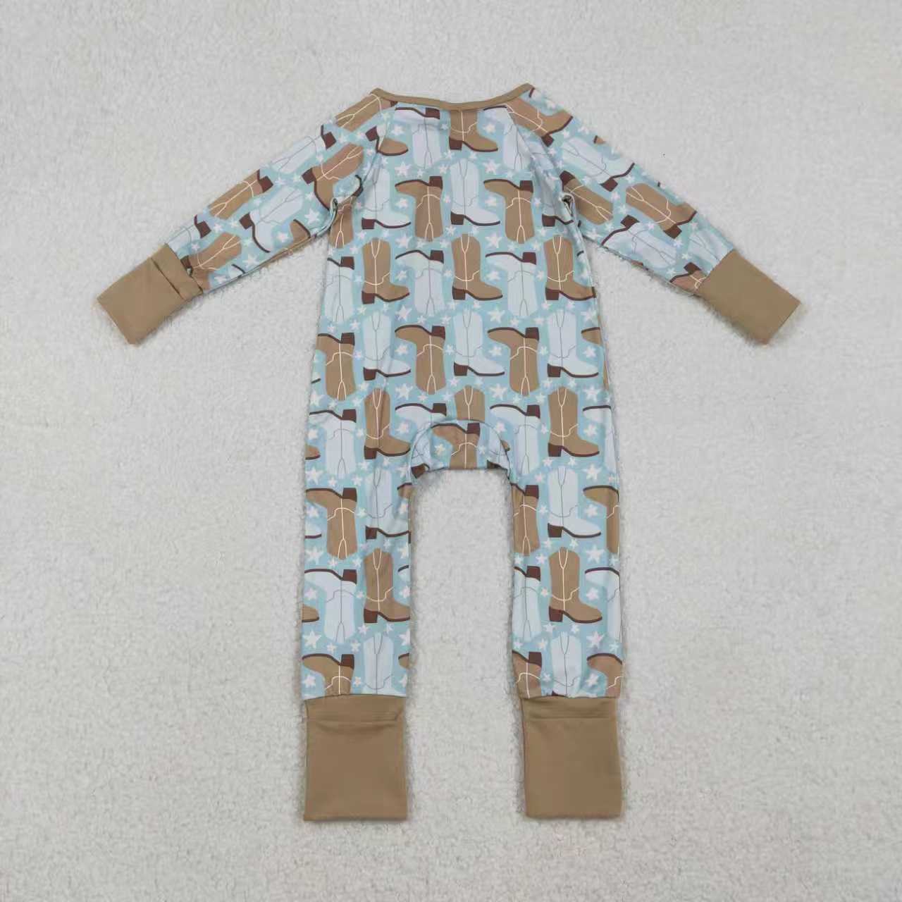 Sibling Baby Boys Girls Boots Stars Plaid Western Two Way Zip Convertible Rompers