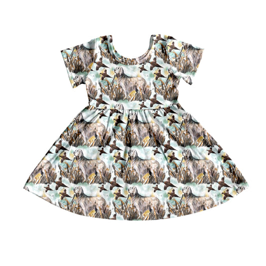 Baby Girls Green Dog Hunting Knee Length Dresses preorder (moq 5)