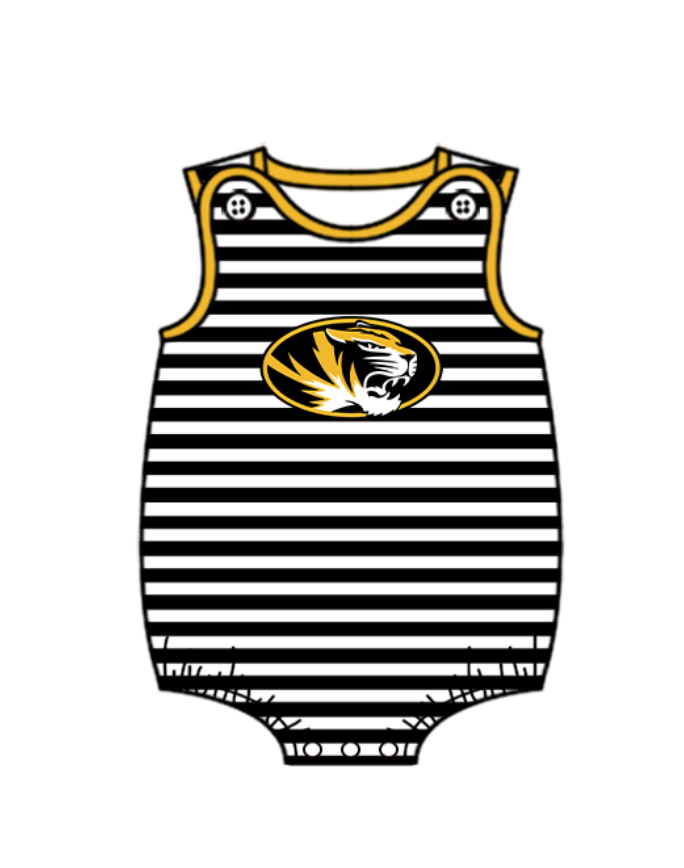 Preorder (moq 5)Baby Boys Black Stripe Tiger Team Rompers