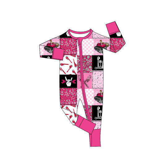 Baby Toddler Girls Pink Tool Long Sleeve Zip Rompers preorder(moq 5)