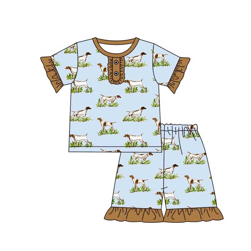 Baby Girls Dogs Hunting Shirts Top Ruffle Shorts Pajamas Sets preorder(MOQ 5)