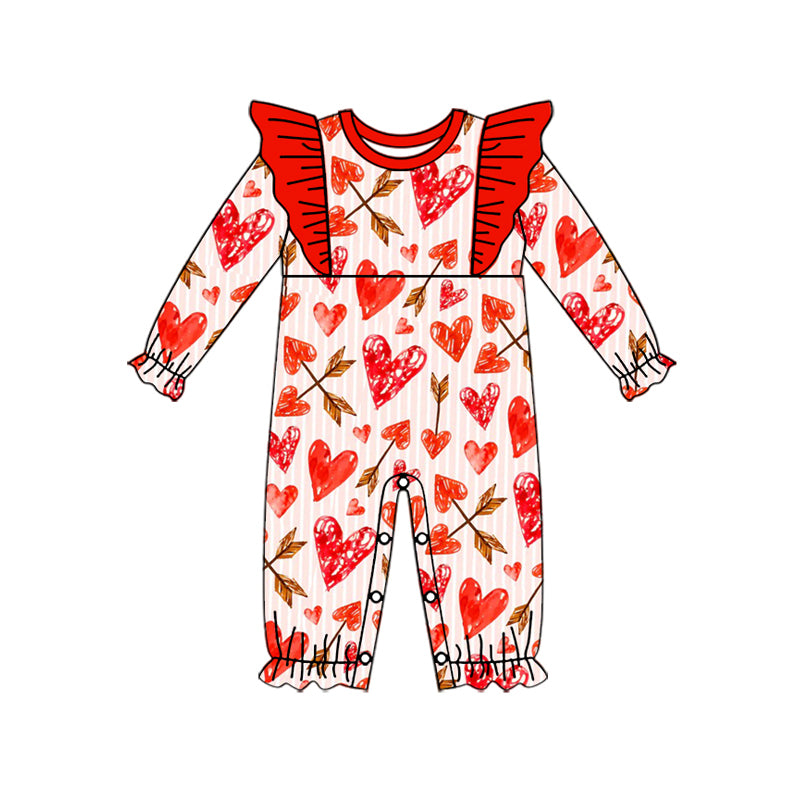 Baby Infant Girls Valentines Hearts Ruffle Rompers preorder(moq 5)