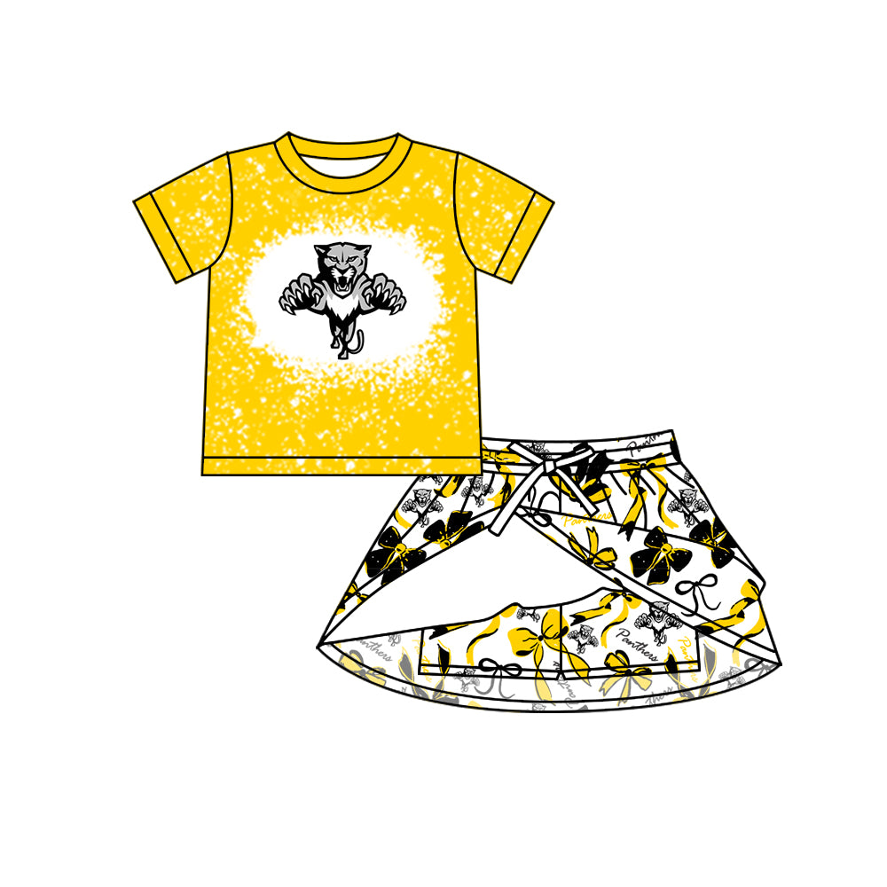 Preorder (moq 5)Baby Girls Panthers Team Top Bows Skirt Skort Team Sets