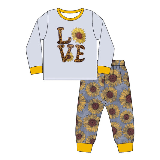 Adult Women Love Sunflower Long Sleeve Tee Shirts Pants Pajamas Sets Preorder(moq 5)