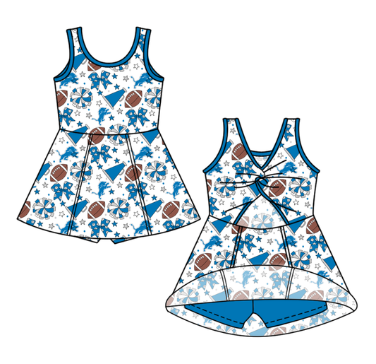 Preorder (moq 5)Baby Girls Sleeveless Bows Stars Footballs Team Shorts Knee Length Dress