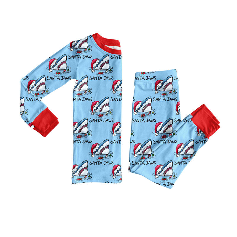 Preorder(moq 8)Baby Boys Santa Jaws Top Pants Christmas Pajamas Sets