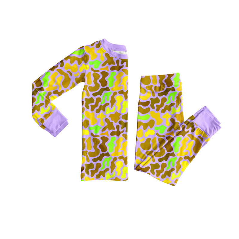 Preorder(moq 5) Baby Girls Purple Camo Top Pants Lounge Wear Pajamas Sets