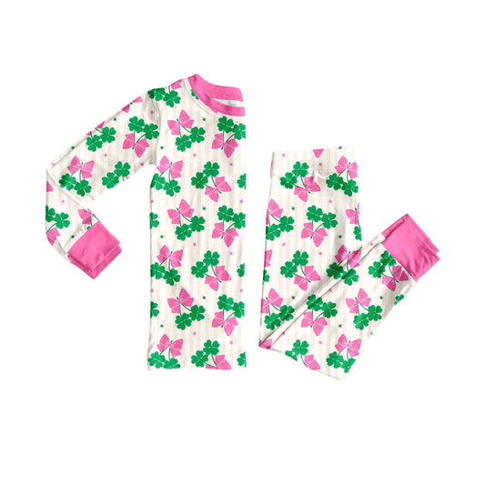 Preorder (moq 5)Baby Girls Clovers Butterfly Top Pants St Patrick Pajamas Sets