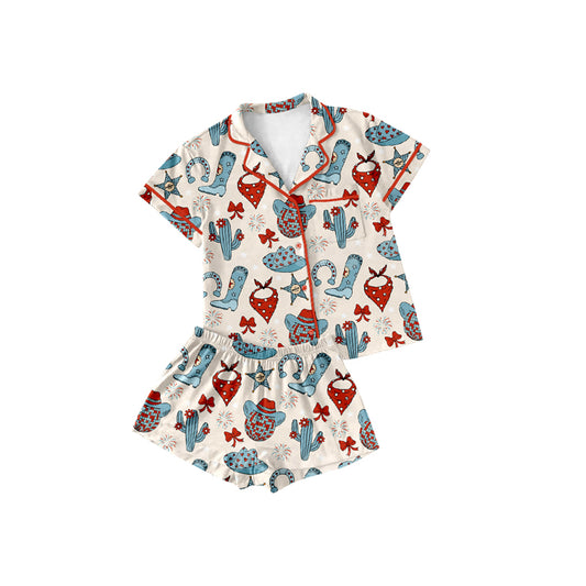 Preorder (moq 5)Baby Girls Western Disco Buttons Top Shorts Pajamas Sets