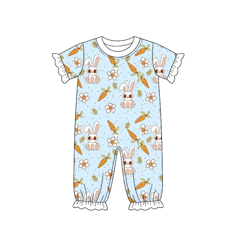 Baby Girls Easter Blue Rabbits Short Sleeve Rompers preorder(moq 5)