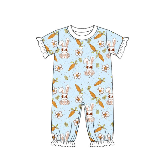 Baby Girls Easter Blue Rabbits Short Sleeve Rompers preorder(moq 5)