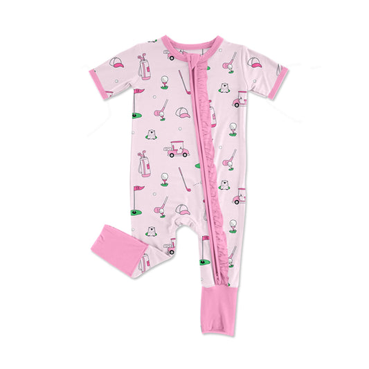 Baby Infant Girls Pink Golf Zip Rompers Preorder(moq 5)