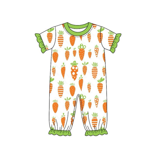 Baby Girls Easter Carrots Orange Ruffle Short Sleeve Rompers preorder(moq 5)