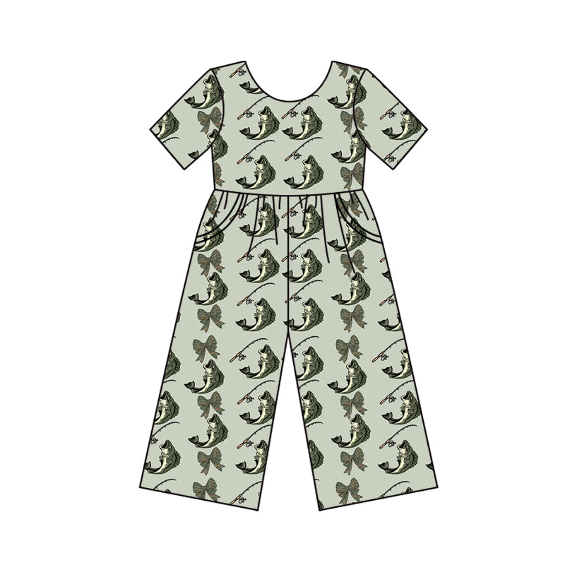 Preorder (moq 5)Baby Girls Fishing Bows Season Pockets Jumpsuits