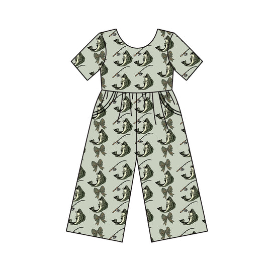 Preorder (moq 5)Baby Girls Fishing Bows Season Pockets Jumpsuits