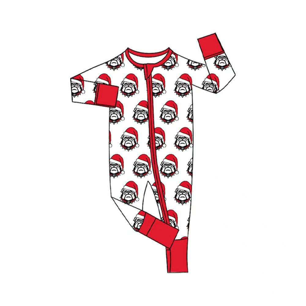 Preorder(moq 5)Baby Infant Bulldogs Team Christmas Zipper Footie Rompers