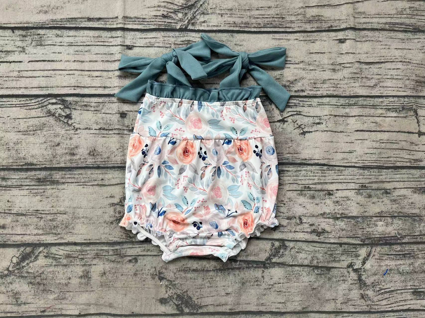 Baby Infant Girls Dark Blue Flowers Straps Rompers