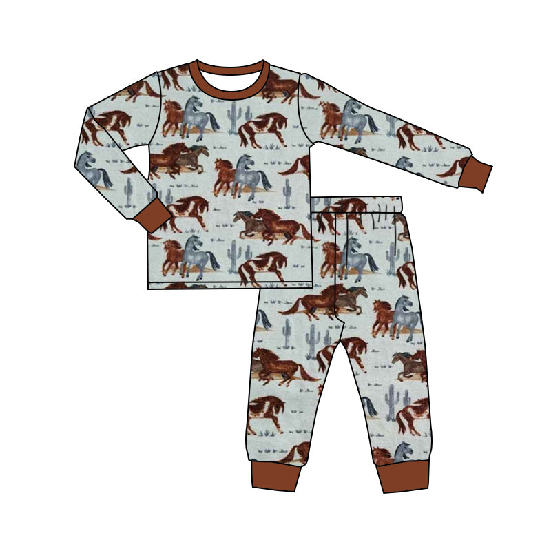 Baby Boys Wild Horse Cactus Tee Top Pants Clothes Sets preorder(MOQ 5)