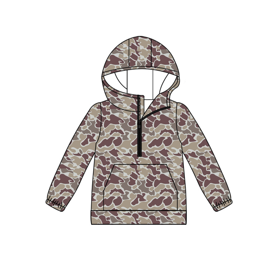 Preorder(moq 5) Adult Women Brown Camouflage Long Sleeve Hooded Hoodie Tops