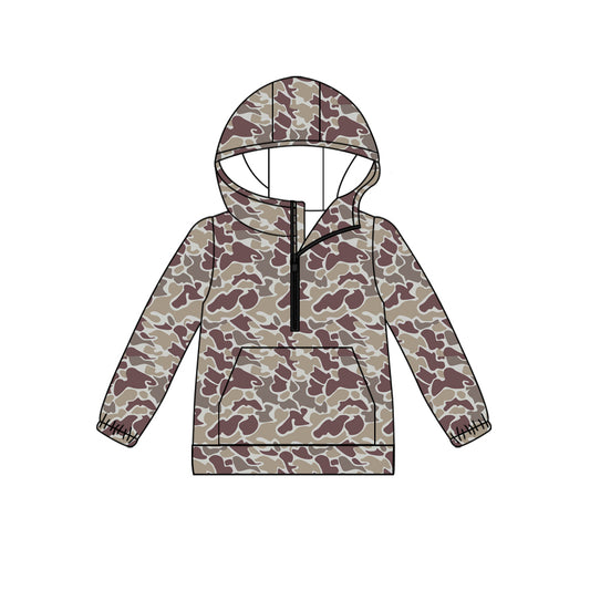 Preorder(moq 5) Adult Women Brown Camouflage Long Sleeve Hooded Hoodie Tops