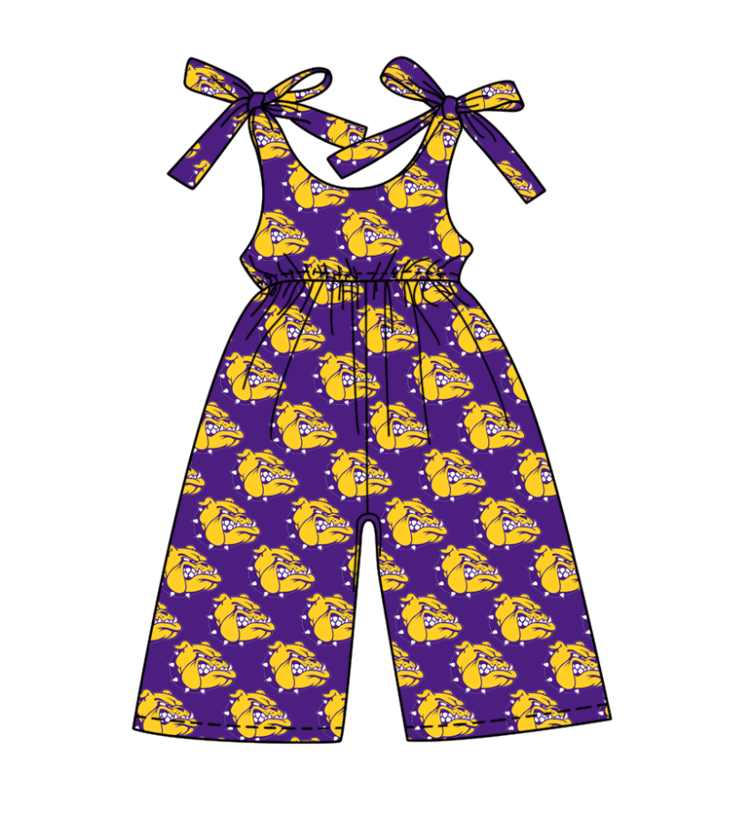 Preorder moq 5 Baby girls dog purple team Straps jumpsuits