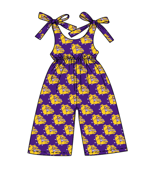 Preorder moq 5 Baby girls dog purple team Straps jumpsuits