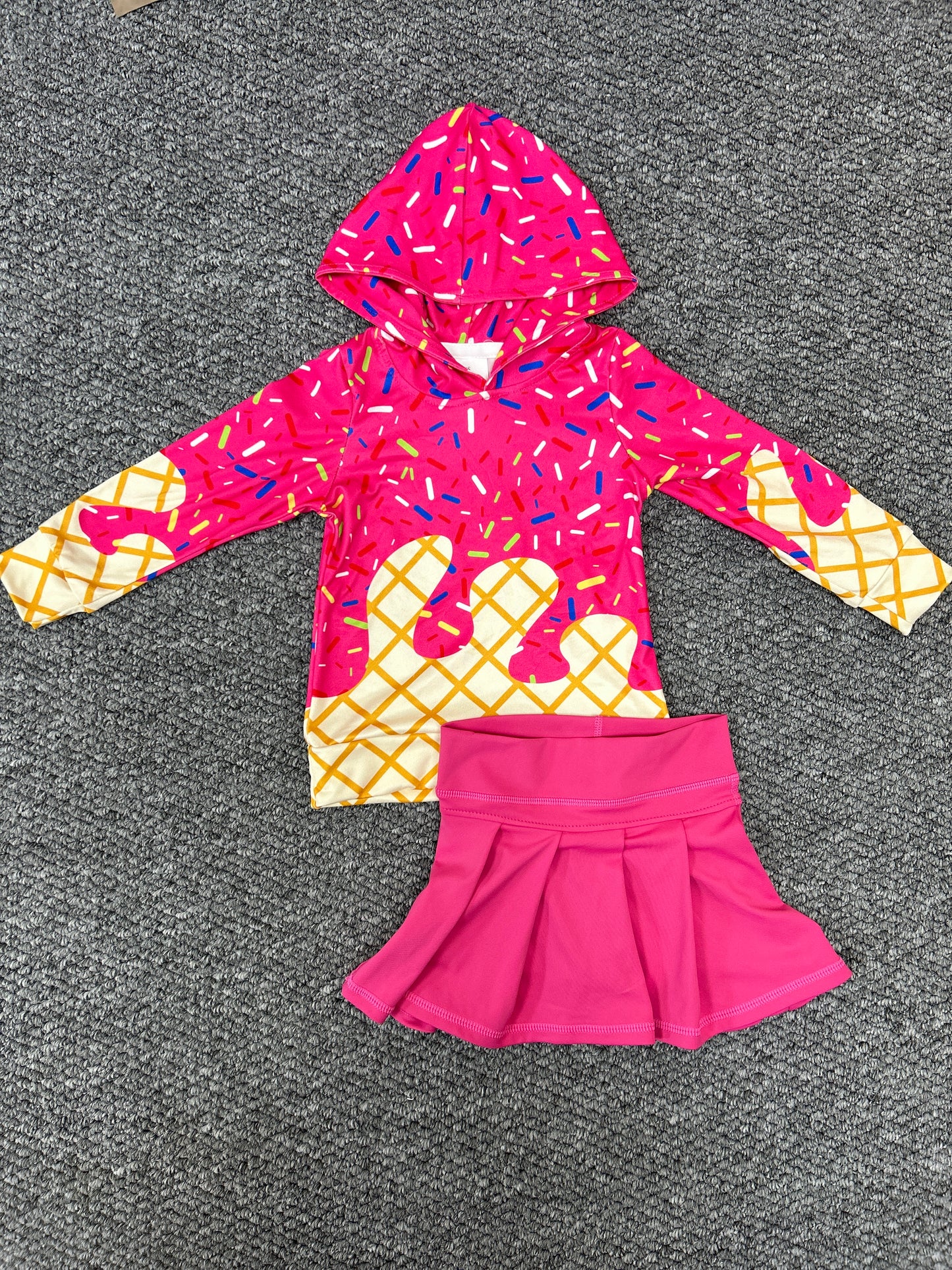 Baby Girls Hot Pink Drip Hoodie Top Yoga Skort Team Sets