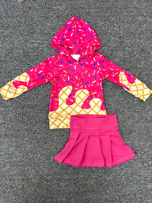 Baby Girls Hot Pink Drip Hoodie Top Yoga Skort Team Sets