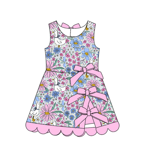 Preorder (moq 5)Baby Girls Colorful Flowers Gooses Short Scallop Knee Length Dresses
