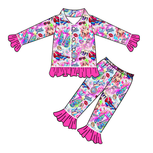 Baby Girls TS singer Buttons Pink Tee Top Pants Pajamas Outfits Preorder(moq 5)