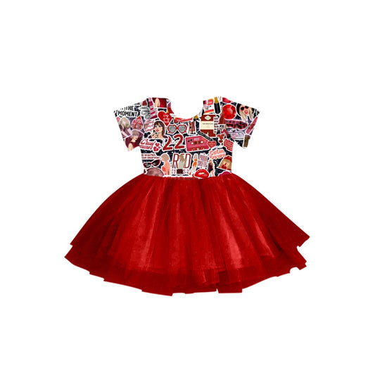 Baby Girls Red Singer Summer Short Sleeve Tutu Knee Length Dresses Preorder(moq 5)