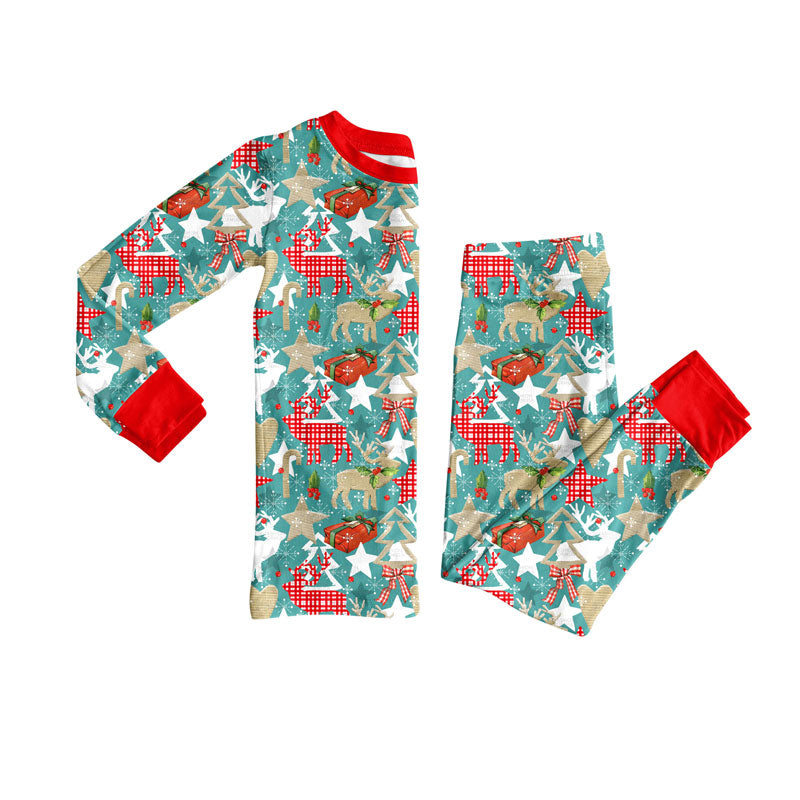 Preorder (moq 20)Baby Girls Bamboo Deer Stars Trees Christmas Pajamas Sets
