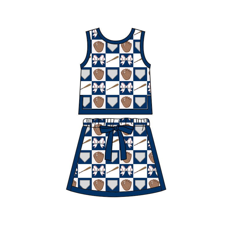 Preorder moq 5 Baby Girls Stars Baseballs Checked Vests Skirt Shorts Team Clothes Set