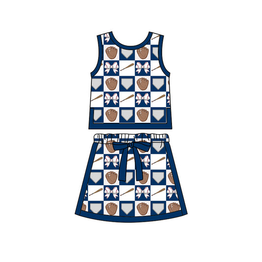 Preorder moq 5 Baby Girls Stars Baseballs Checked Vests Skirt Shorts Team Clothes Set