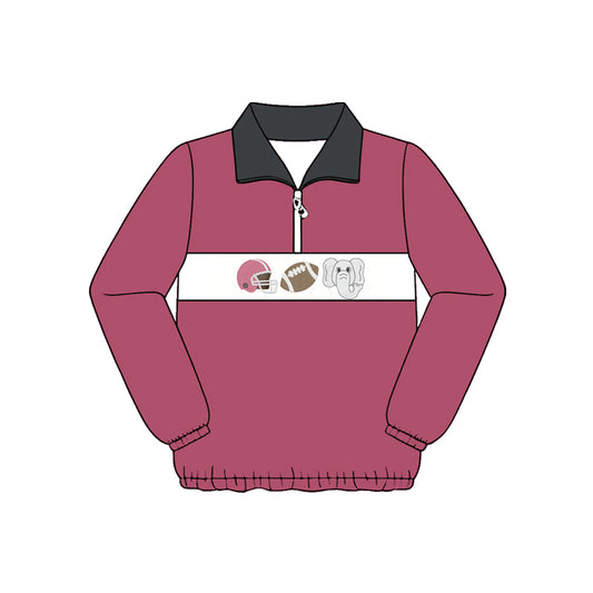 Preorder (moq 5)Baby Boys Red Footballs Alabama Elephant Team Zip Pullovers Top