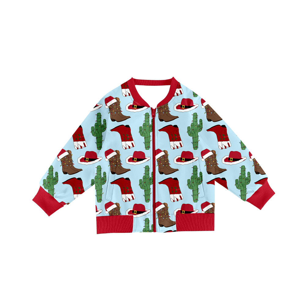 Preorder(moq 8)Baby Girls Hats Boots Cactus Christmas Pockets Zip Jackets Top
