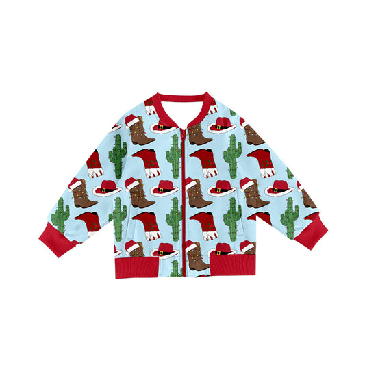 Preorder(moq 8)Baby Girls Hats Boots Cactus Christmas Pockets Zip Jackets Top