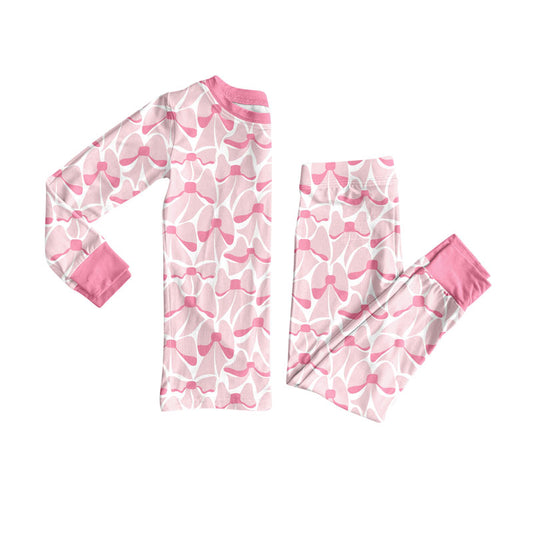 Preorder(moq 8)Baby Girls Pink Bows Plaid Top Pants Valentine Pajamas Sets